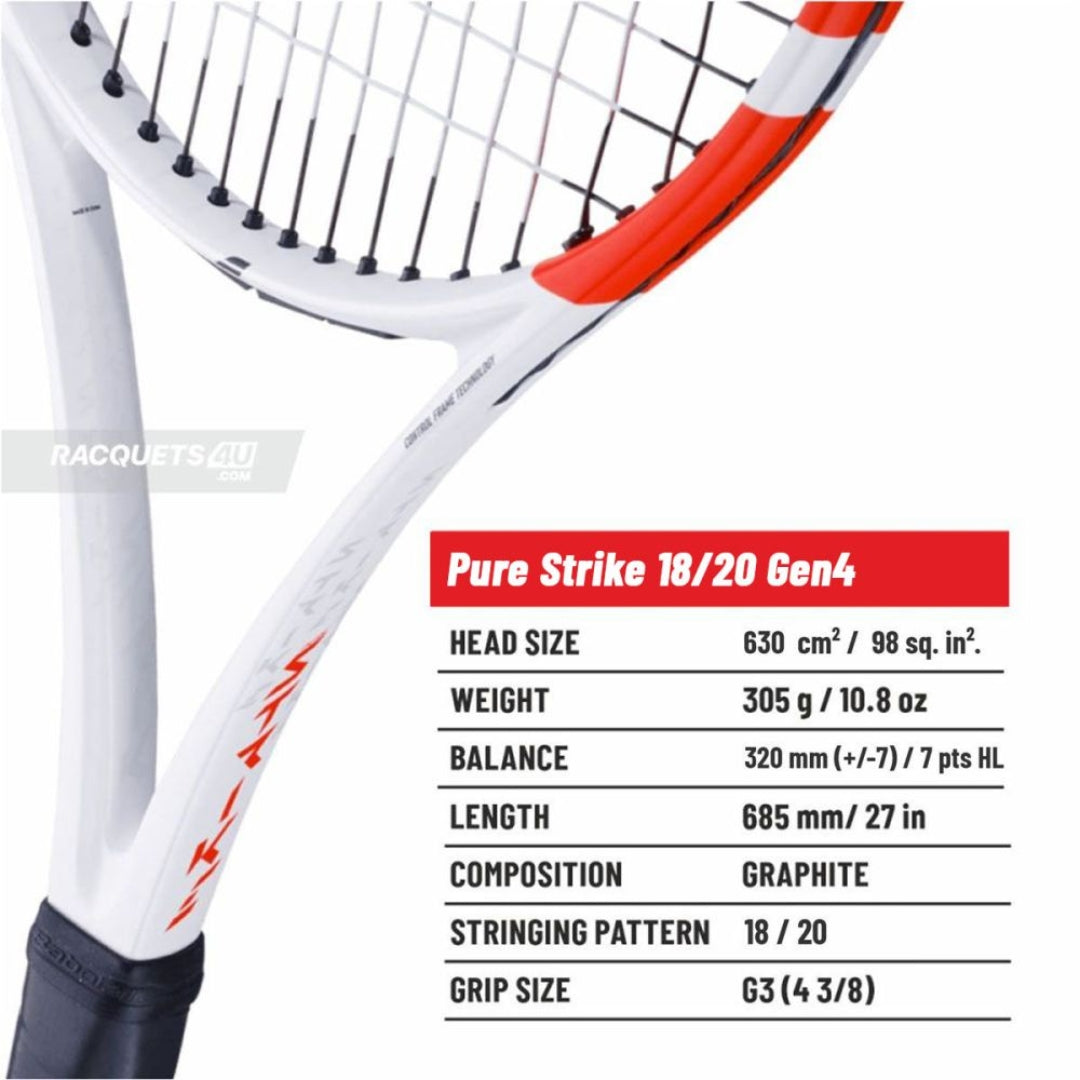 BABOLAT Pure Strike 98 18/20 4th Gen Unstrung Tennis Racquet